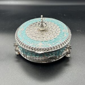 Small Peacock Round Enamel Dry Fruit Box